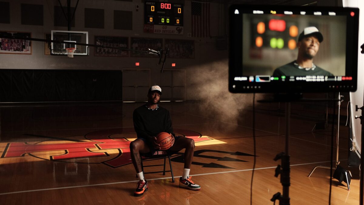 Basketball gym interview setup